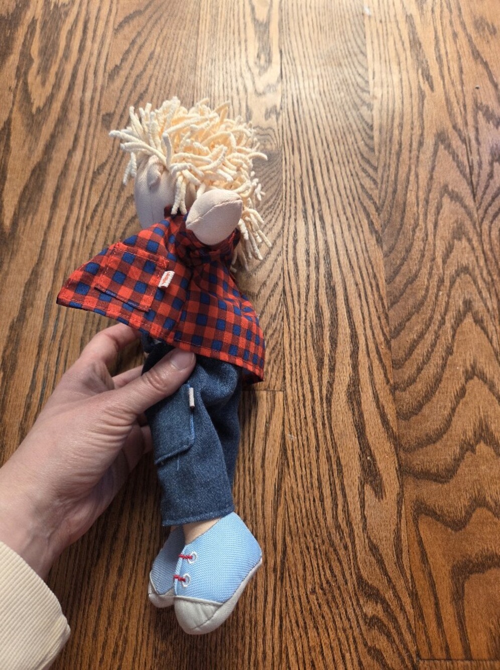 Haba - Nick 12" Soft Blonde Rag Doll in Blue Shirt, Jeans & Red Plaid - 18 Mo + - Picture 5 of 7